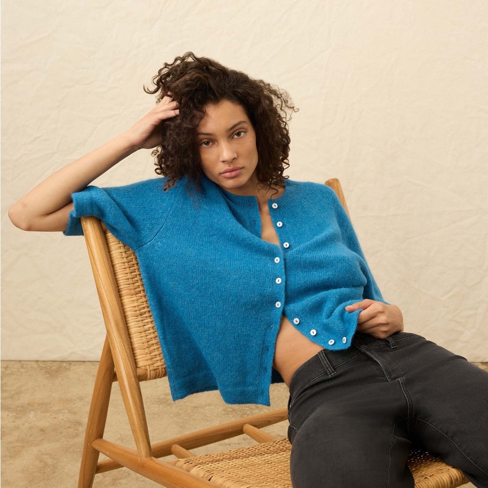 Faherty Blue Women's Cardigan Sweater - Apres Alpaca Cardigan - Blue Lights